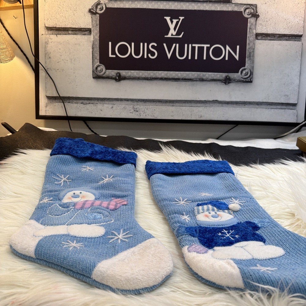 Pair of Vintage Prima Creations 3D Snowmen Christmas Stocking 18.5" Long Blue